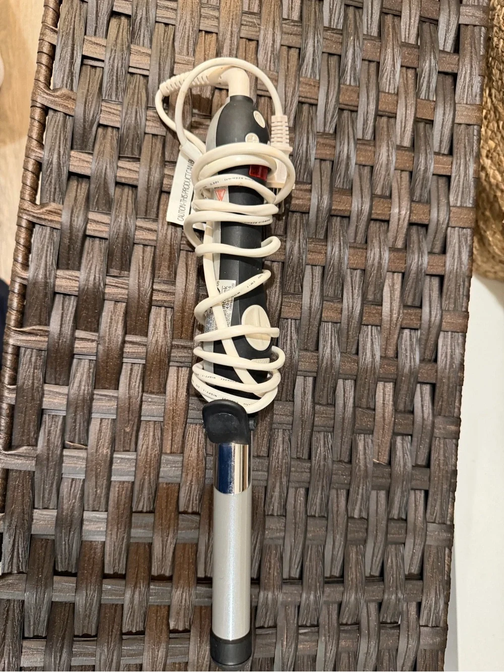 Silver beachwaver Wand with Black Handle and Wrapped White Cord